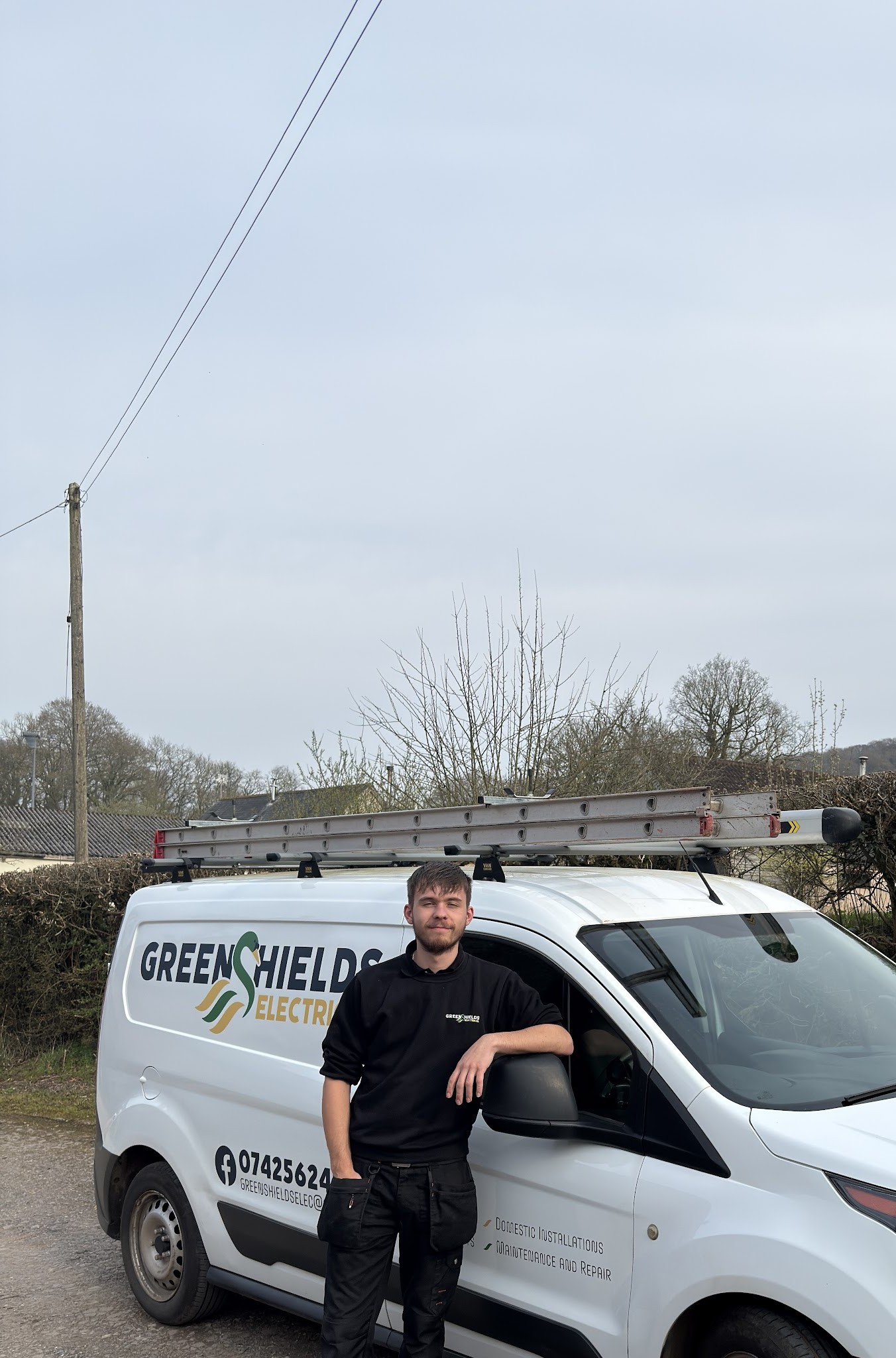 The Greenshields Electrical van, with our electrician beside it